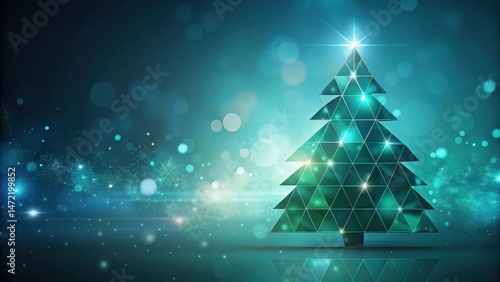 Wallpaper Mural Abstract Teal Geometric Christmas Tree with Glowing Lights and Sparkling Background Torontodigital.ca