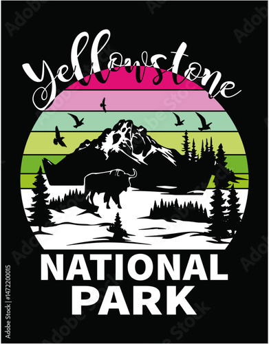 Vintage Retro Yellowstone National Park - printable editable vector art file.