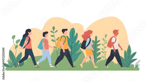 Group of people taking a nature walk to focus on mental wellness and relaxation