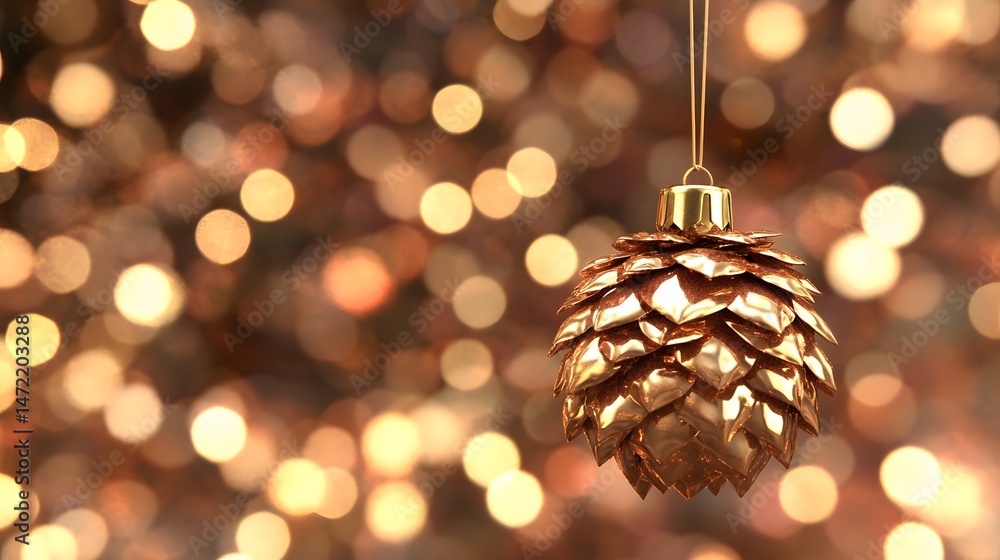 Fototapeta premium Elegant Gold Pine Cone Christmas Ornament