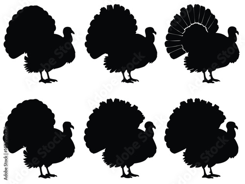 turkey silhouette, turkey silhouette set, vector