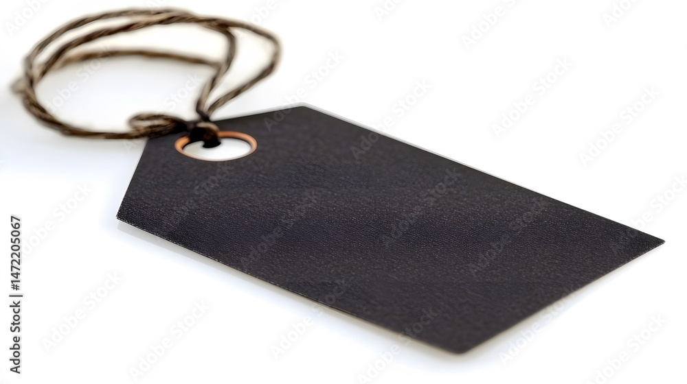 Fototapeta premium Blank Black Price Tag Label with String