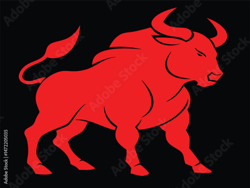 Red Bull Silhouette, Powerful Animal Symbol Vector