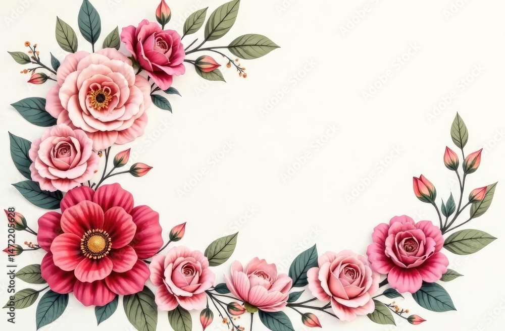 Fototapeta premium Hand drawn floral wedding invitation card template.