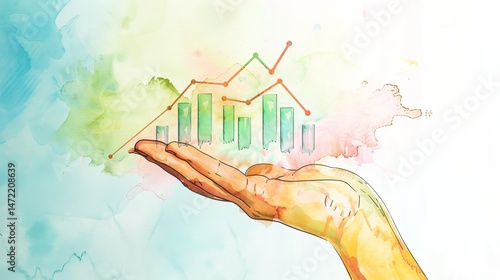 A hand holding a colorful graph symbolizing growth and success in business and finance.