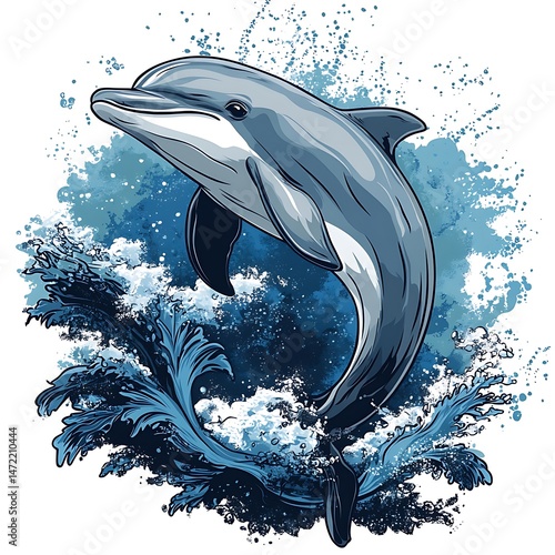 Wallpaper Mural Dolphin jumping out of ocean waves. Graphic illustration. Possible use T-shirt design Torontodigital.ca