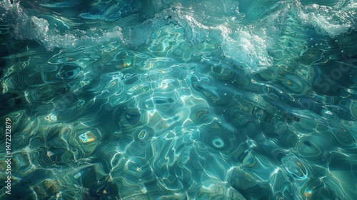 Teal Water Surface with Sunlight Reflections