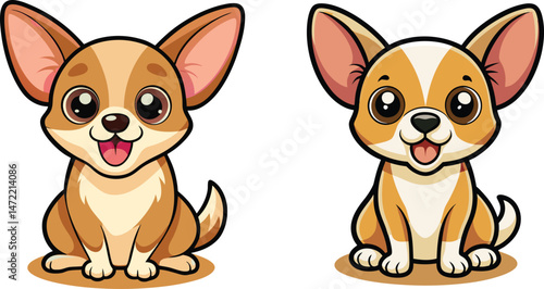 Adorable Chihuahuas Dogs Sitting Happy Pets Vector Illustration