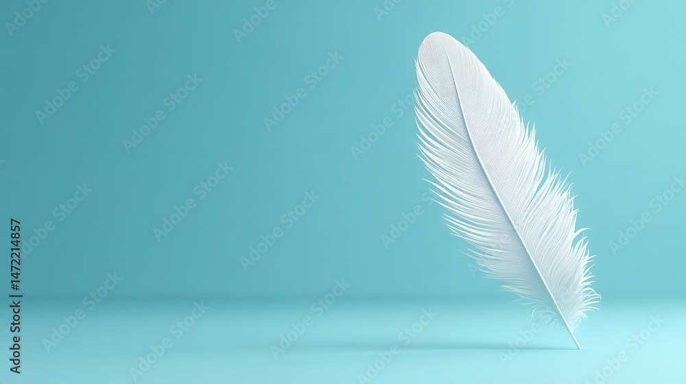 Fototapeta premium Abstract White Feather on Light Blue Background Minimalist 3D Render