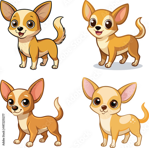 Adorable Chihuahuas Cute Dog Collection Cartoon Illustration, Pet vector image