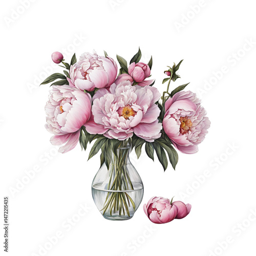 Watercolor Peony Clipart PNG – Hand-painted Blush Pink Peonies with Transparent Background for Wedding and Floral Design
