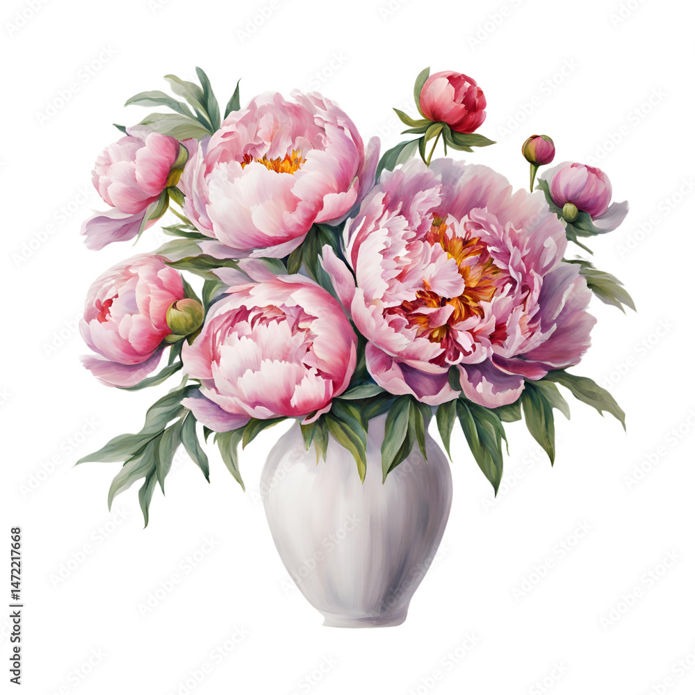 Obraz premium Watercolor Peony Clipart PNG – Hand-painted Blush Pink Peonies with Transparent Background for Wedding and Floral Design