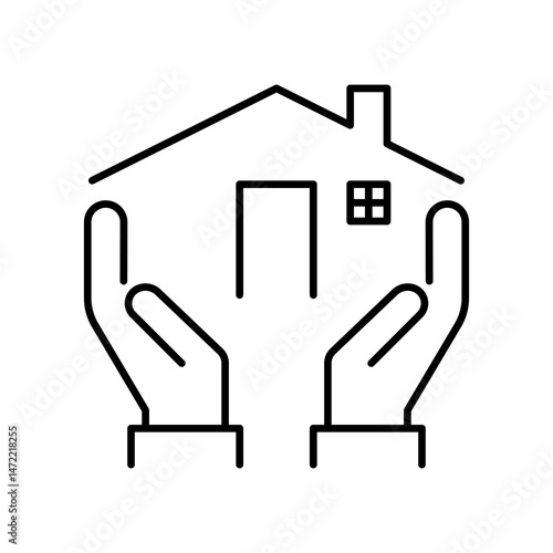 Hand with Home Icon. The Symbol of the company for the construction repair and maintenance of the house. Icon Home on white background. Vector illustration.