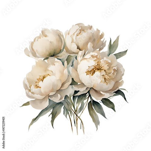 Watercolor Peony Clipart PNG – Hand-painted Blush Pink Peonies with Transparent Background for Wedding and Floral Design