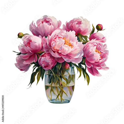 Watercolor Peony Clipart PNG – Hand-painted Blush Pink Peonies with Transparent Background for Wedding and Floral Design