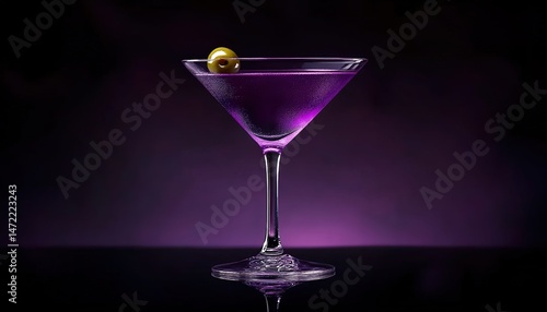 Wallpaper Mural A martini glass with purple liquid and a green olive on top, against a dark purple background. Torontodigital.ca