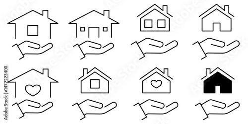 property insurance Icon set. The Symbol of the company for the construction repair and maintenance of the house. Vector illustration.