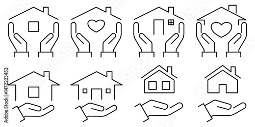property insurance Icon set. The Symbol of the company for the construction repair and maintenance of the house. Vector illustration.