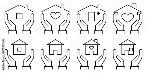 property insurance Icon set. The Symbol of the company for the construction repair and maintenance of the house. Vector illustration.