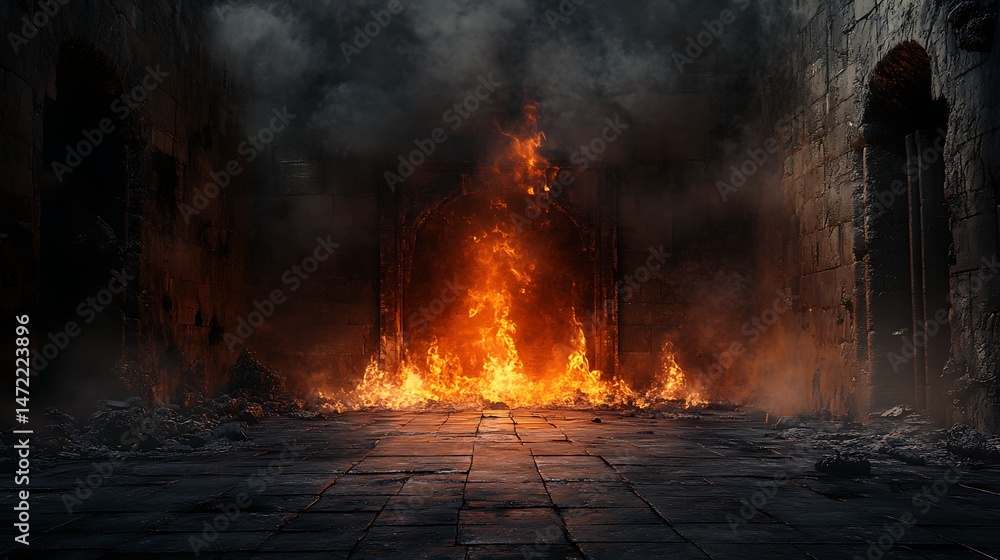 Fototapeta premium Fiery alleyway background