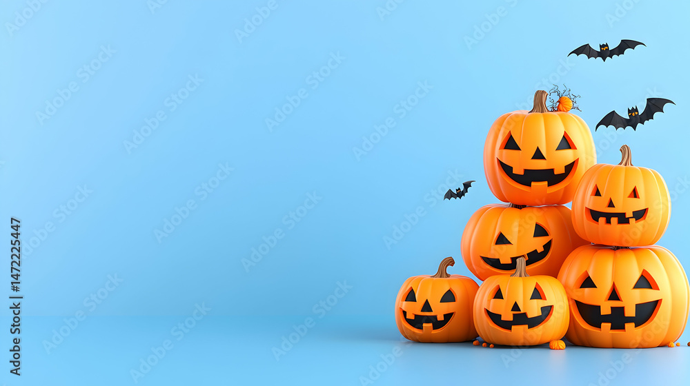 Halloween Jack-o'-lanterns stacked on a light blue background Halloween Jack-o'-lanterns stacked on a light blue background