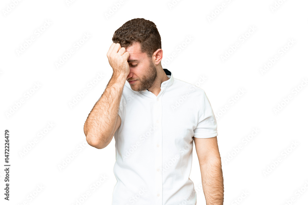Fototapeta premium Young handsome blonde man over isolated chroma key background with headache