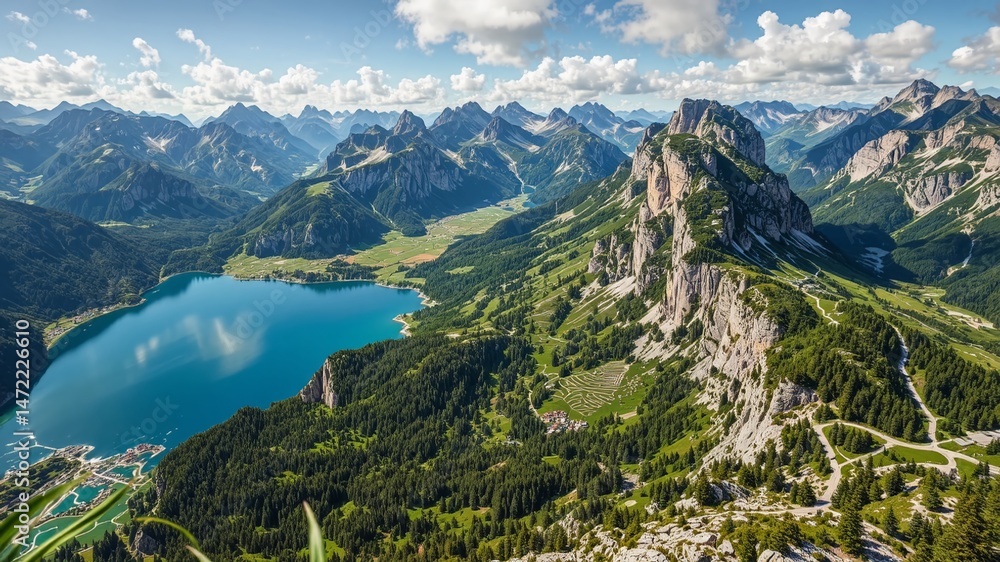 Obraz premium Durance Valley Aerial View: Serre-Poncon Lake and Grand Morgon Summit