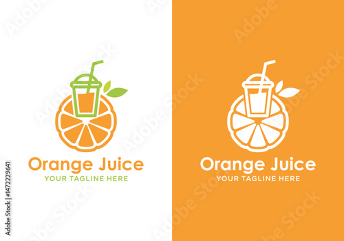 orange juice logo design, fresh orange juice vector logo, fresh orange and fruit processed drink design in vector design with juice glass