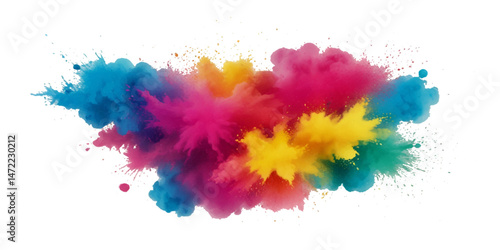 Vector abstract colorful rainbow holi paint and colorful cloud smoke powder explosion isolated on transparent wide panorama background.	
