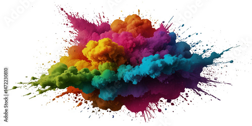 Vector abstract colorful rainbow holi paint and colorful cloud smoke powder explosion isolated on transparent wide panorama background.	

