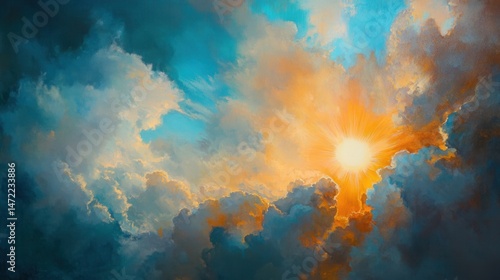 Vibrant Sunset Sky with Orange and Blue Clouds