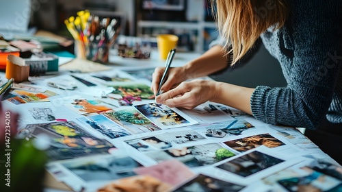 Person adding images and words to a vision board for inspiration and growth