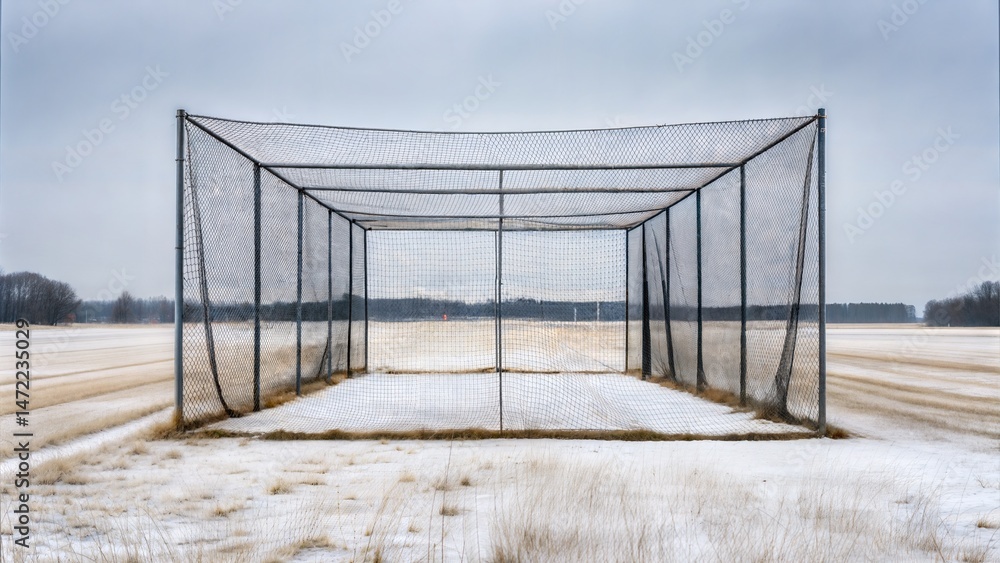 Obraz premium Empty Cricket Training Nets on a Winter Beach 