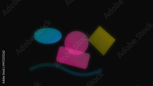 Abstract colorful background with a 3d render of a glowing neon heart sign for love