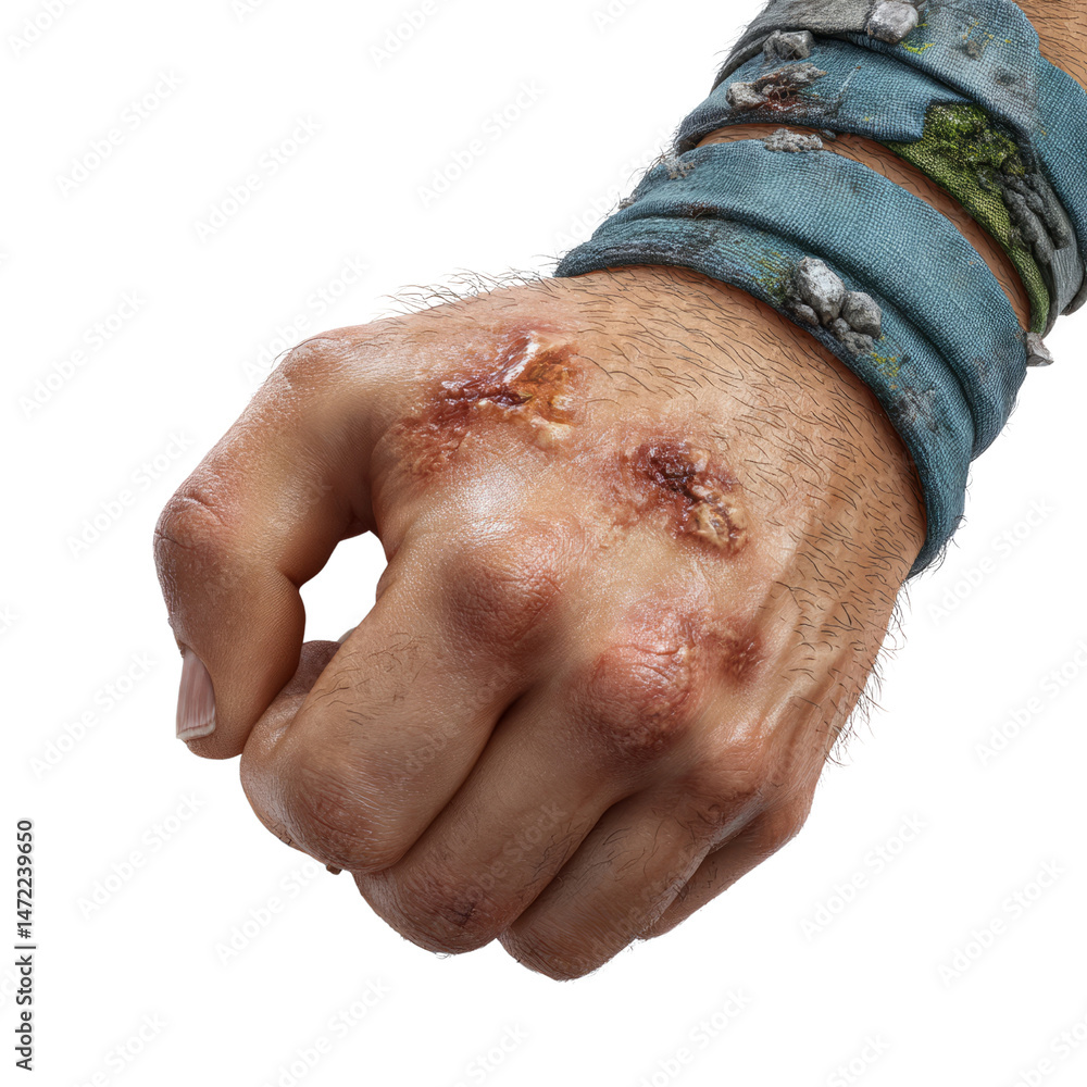 Naklejka premium Halloween-themed transparent background hand injury creative artwork graphic design studio close-up