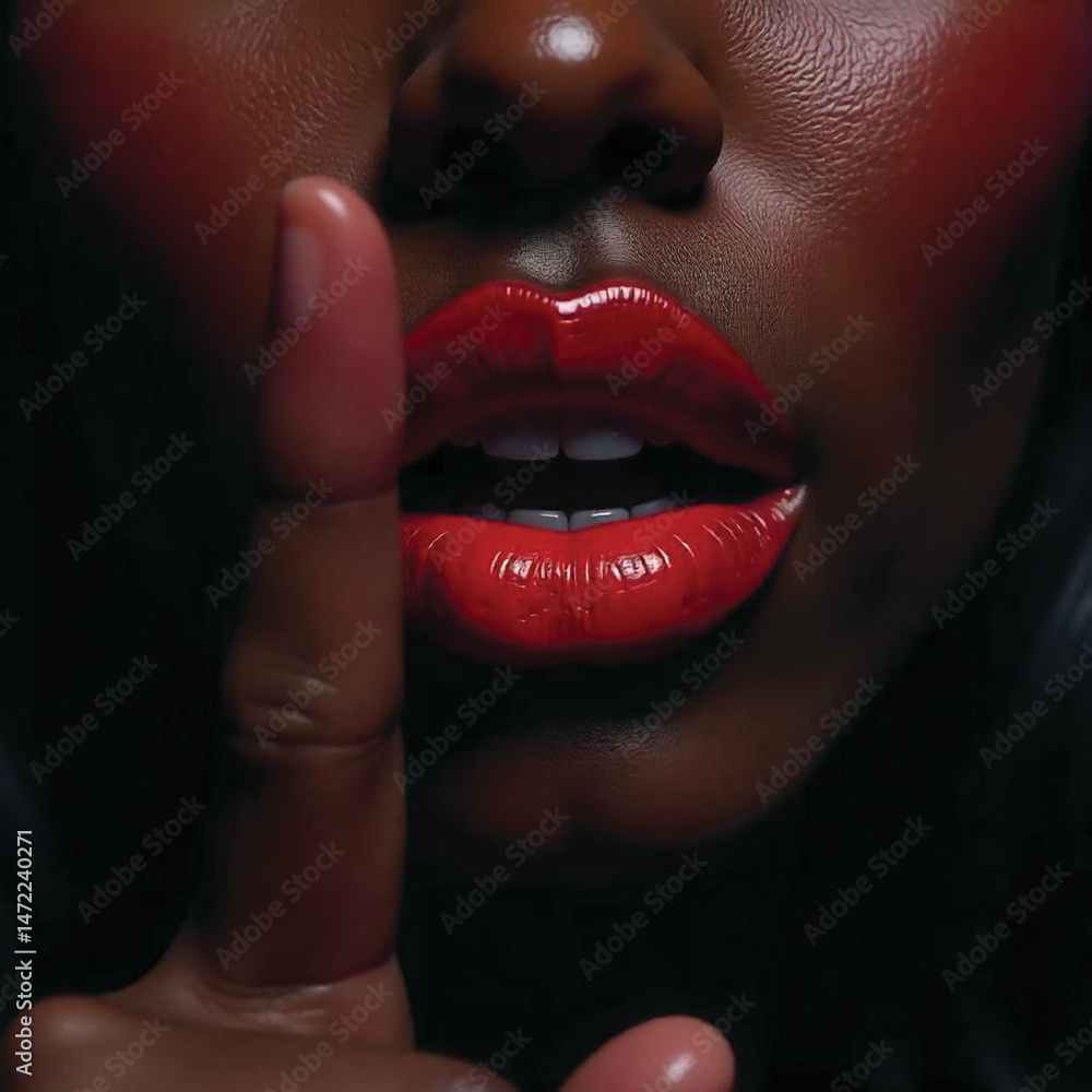 Obraz premium close up of a woman lips with finger on it