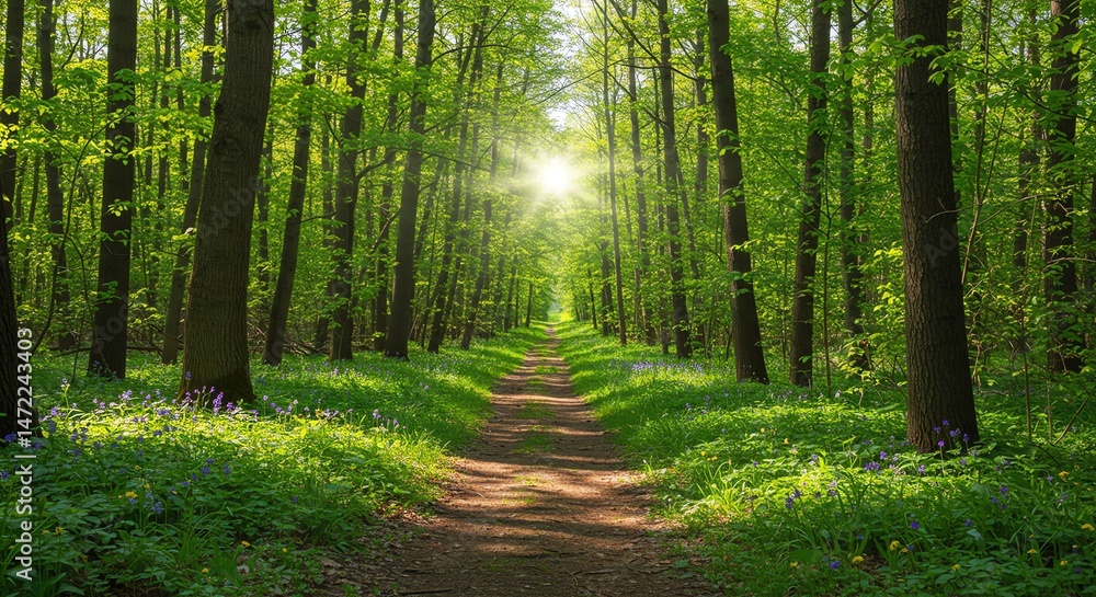 Obraz premium Forest path sunlight trees green nature landscape