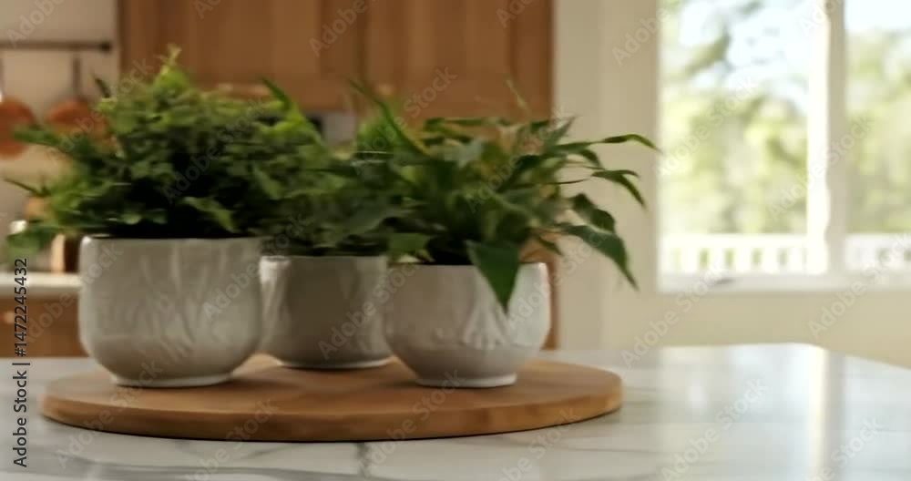 Blurred Kitchen Interior Design with Marble Countertop Blurred Kitchen Interior Design with Marble Countertop