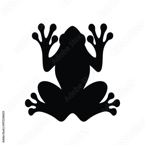 Black silhouette vector of a frog with detailed limbs and toes on a white background