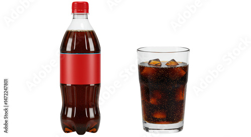 Isolated Cola Bottle and Glass