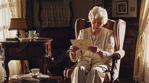 Wallpaper Mural Senior woman enjoys reading an old letter in a classic, luxurious living room, bringing back cherished memories Torontodigital.ca