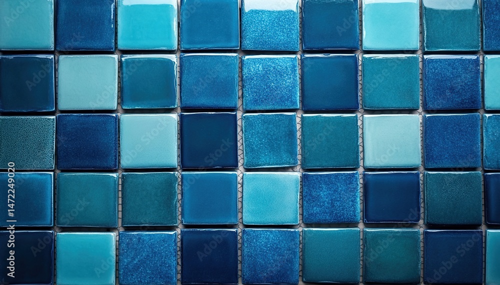 A close-up of square blue tiles arranged in a grid pattern. A close-up of square blue tiles arranged in a grid pattern.