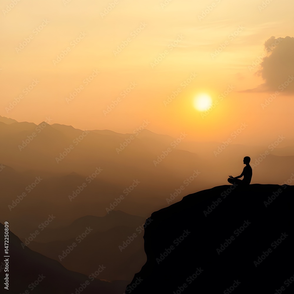 Naklejka premium A person meditating on a mountaintop