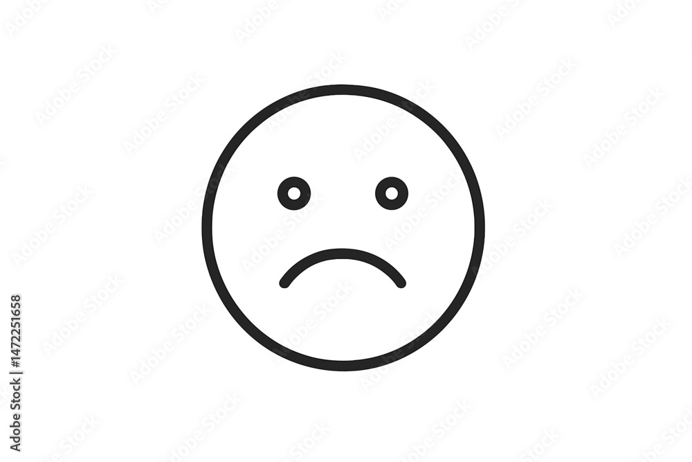 Fototapeta premium Simple vector icon depicting a sad face expressing disappointment or unhappiness in a minimalistic style
