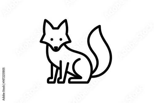 Vector icon depicting a stylized sitting fox with a bushy tail and simple features for graphic design applications