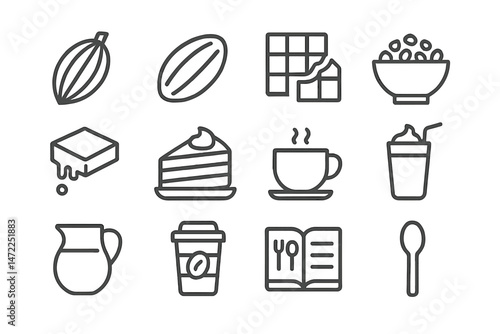 Delicious dessert and drink vector icons reflecting sweet treats and beverages suitable for any cafe menu design