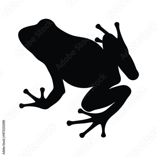 Black silhouette vector of a frog with detailed limbs and toes on a white background