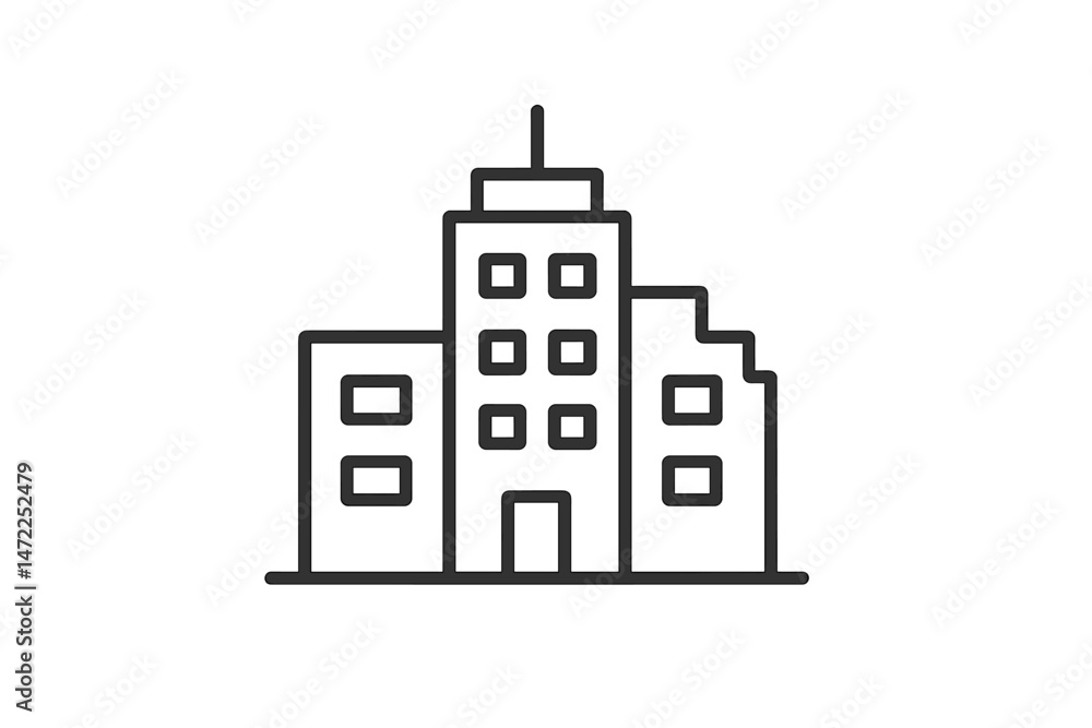Outline of a modern building representing urban architecture in a clean and minimal design style Outline of a modern building representing urban architecture in a clean and minimal design style