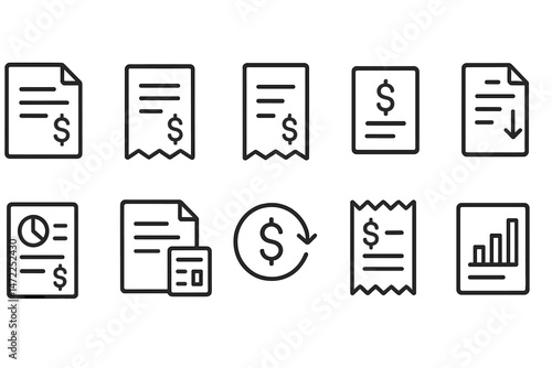 Vector icons representing various financial documents, including receipts, invoices, and transaction statements