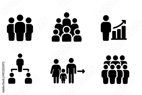 Vector icons representing various groups of people and their interactions in a professional context